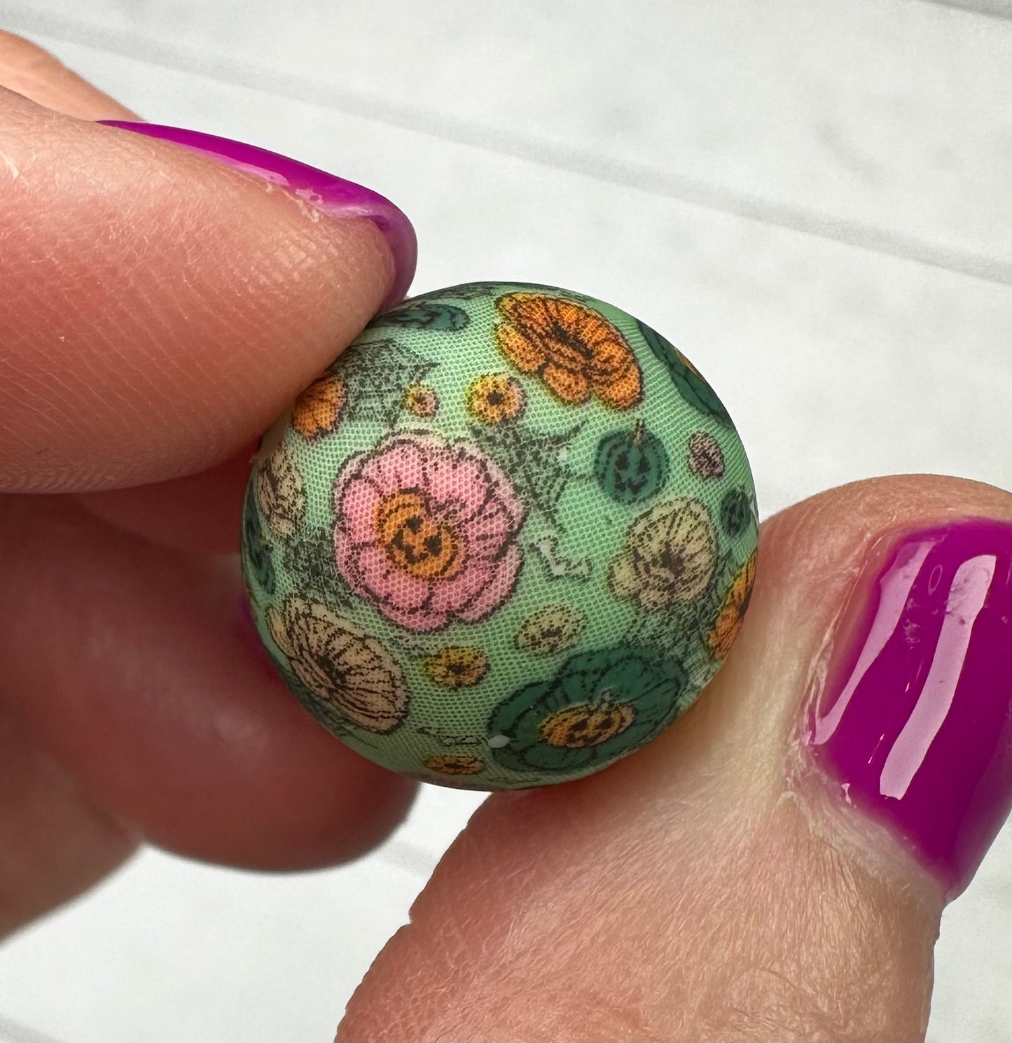 15mm Floral Garden Print Silicone Bead, Printed Silicone Beads