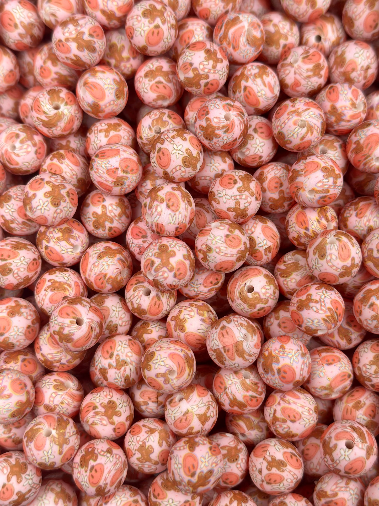 15mm Print Santa Baby Round Silicone Beads, Christmas Print Beads