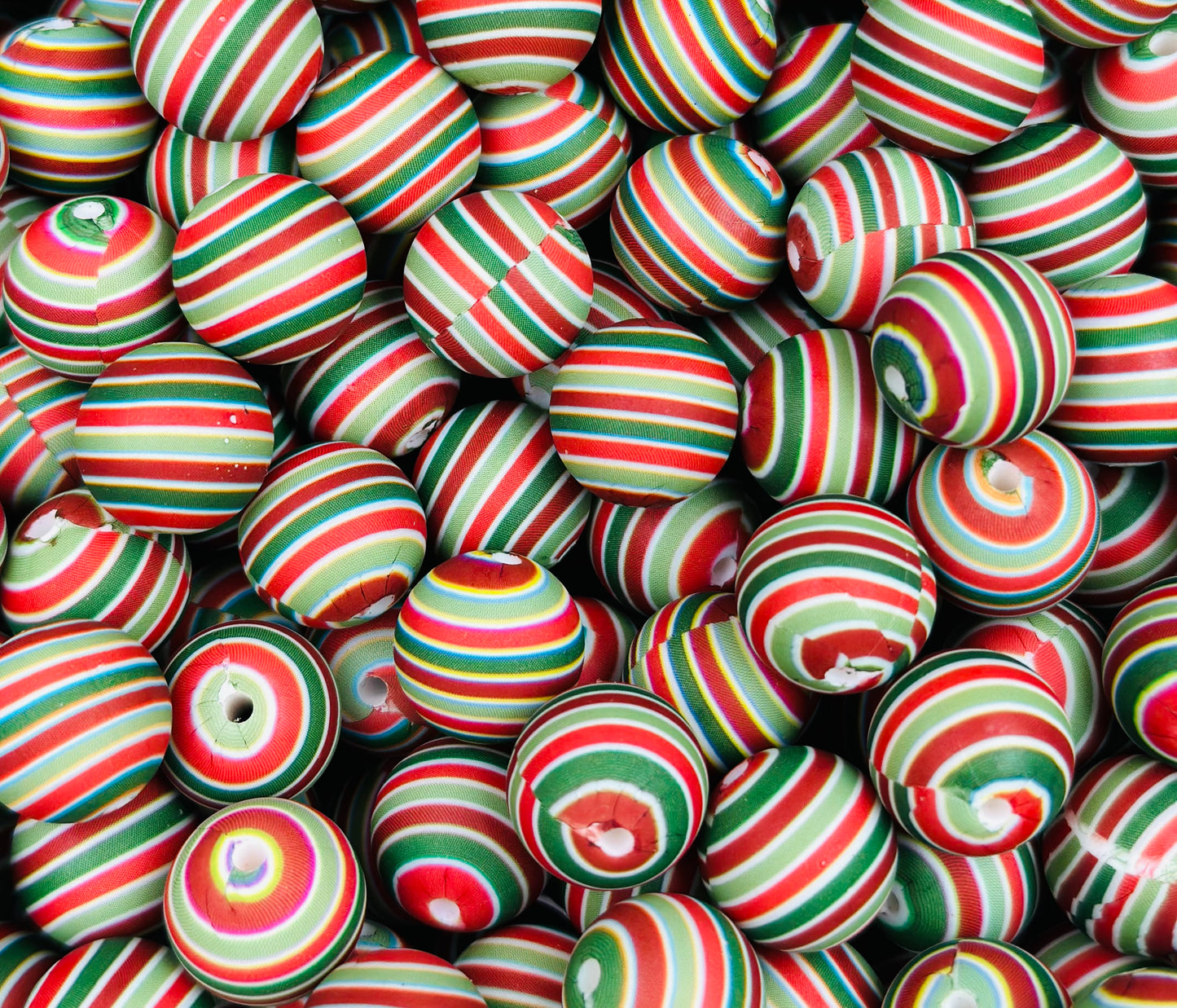 15mm Print Christmas Stripe EXCLUSIVE Round Silicone Beads