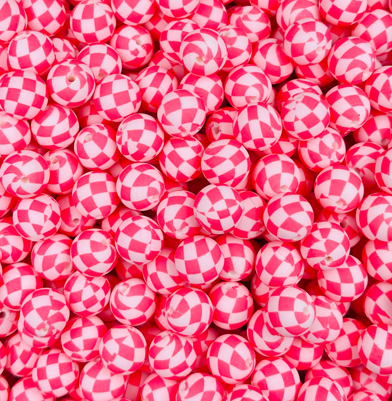 15mm Print Pink Checkered Flag EXCLUSIVE Round Silicone Beads