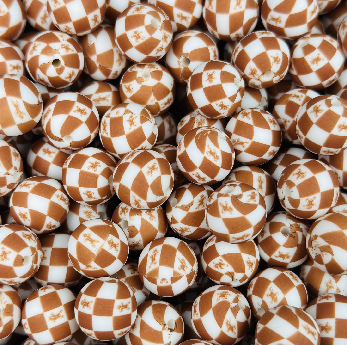 15mm Print Gingerbread Checker EXCLUSIVE Print Round Silicone Beads