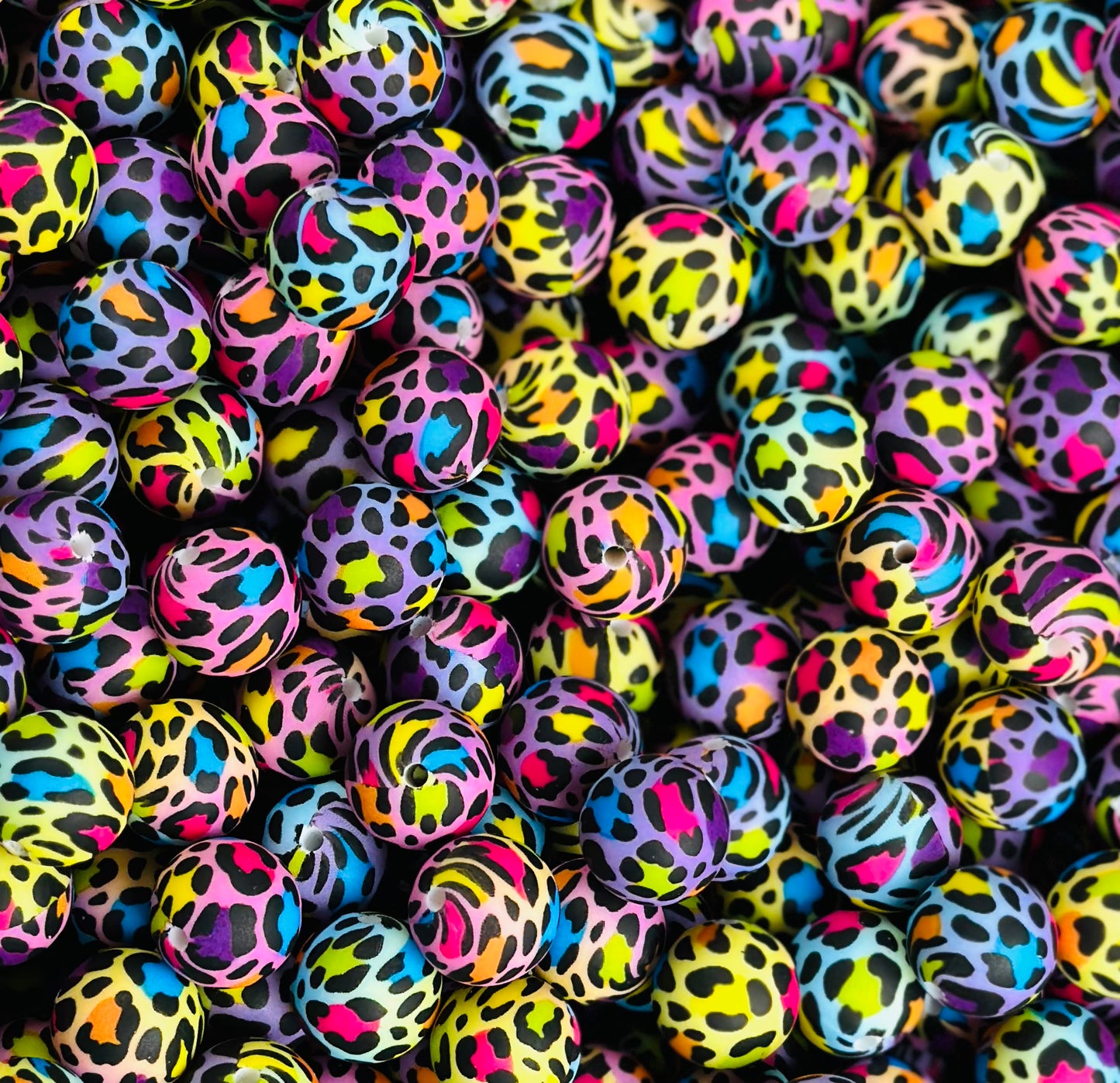 15mm Print Neon LEOPARD Round Silicone Beads, Animal Print Beads