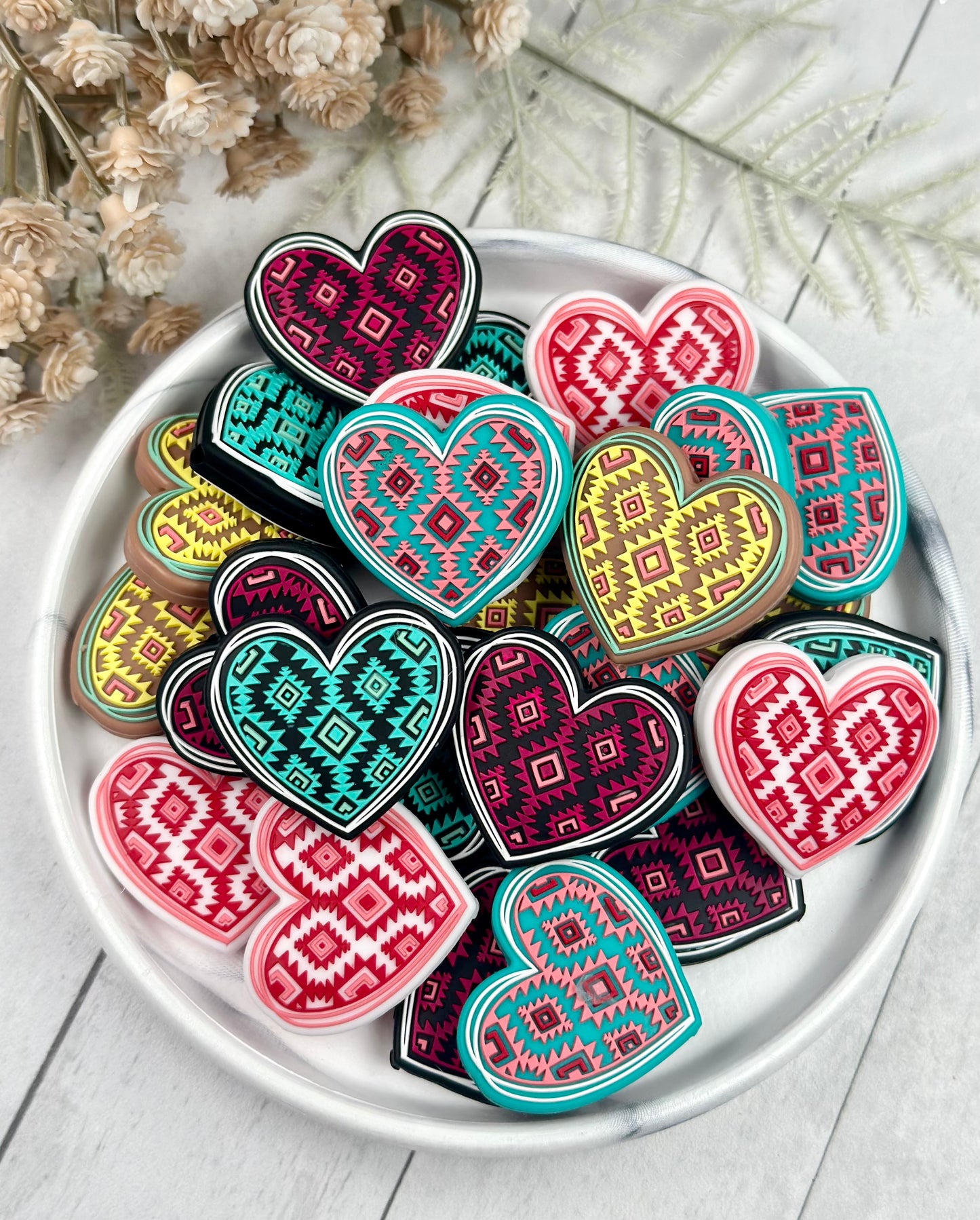 Aztec Heart EXCLISIVE Silicone Focal Bead, Valentine Silicone Bead