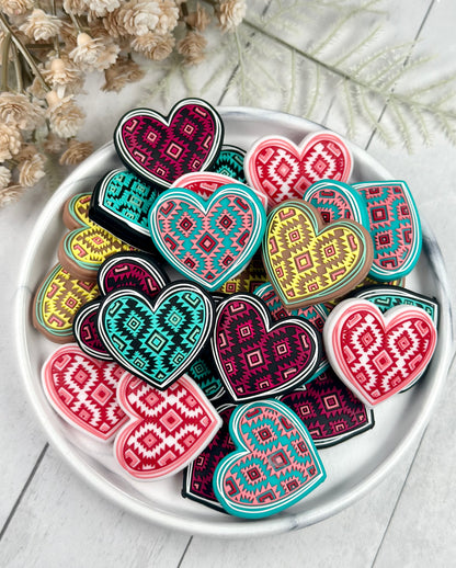 Aztec Heart EXCLISIVE Silicone Focal Bead, Valentine Silicone Bead