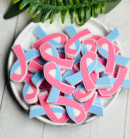 Blue and Pink Awareness Ribbon EXCLUSIVE Shape Silicone Bead, Infertility Ribbon Focal Bead