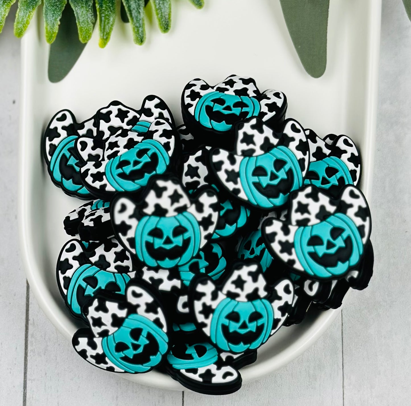 Cowboy Pumpkin Silicone Focal Bead, Halloween Focal Bead, Animal Print Bead