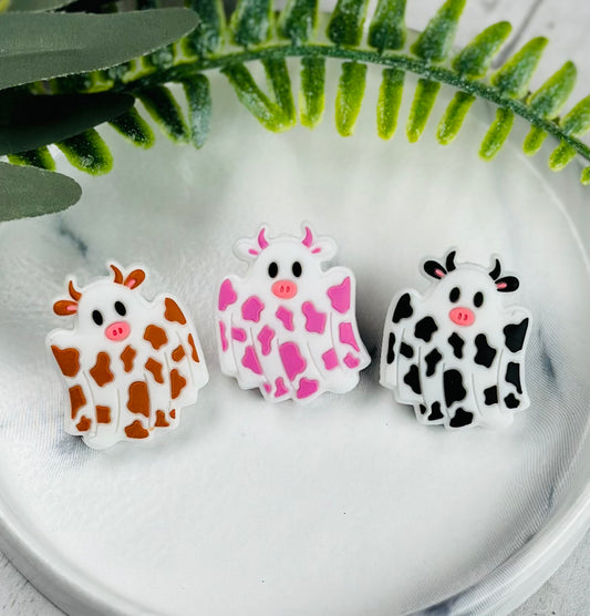 Cow Ghost Silicone Focal Bead, Halloween Focal Bead, Animal Print Bead