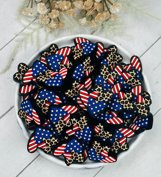 USA Triple Heart Silicone Focal Bead, 4th of July Shape Silicone Bead