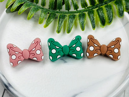 Polka Dot Bow Silicone Focal Bead, Ribbon Silicone Bead, Bow Shape Silicone Bead