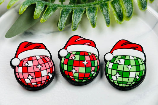 Custom Disco Santa Focal Silicone Bead, Disco Ball Focal Bead, Christmas Focal Bead