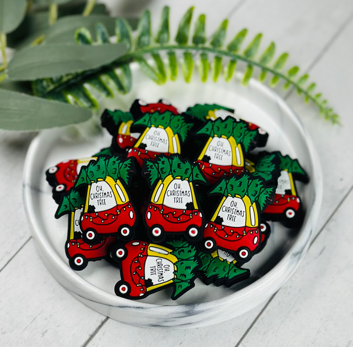 Rollin' Christmas Tree Focal Silicone Bead, Car Silicone Bead, Christmas Silicone Focal Bead