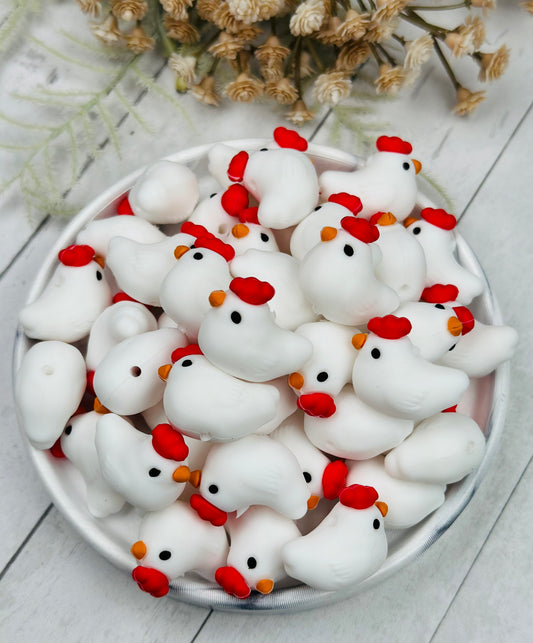 3D Chicken EXCLUSIVE Silicone Focal Bead,**NOT FOR TEETHING** Animal Shape Silicone Bead, Farm Focal