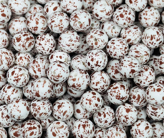 15mm Print Brown Paint Splatter Round Silicone Beads