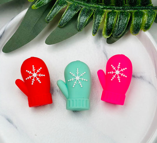 Winter Mitten Silicone Focal Bead, Glove Shaped Silicone Bead, Winter Silicone Bead