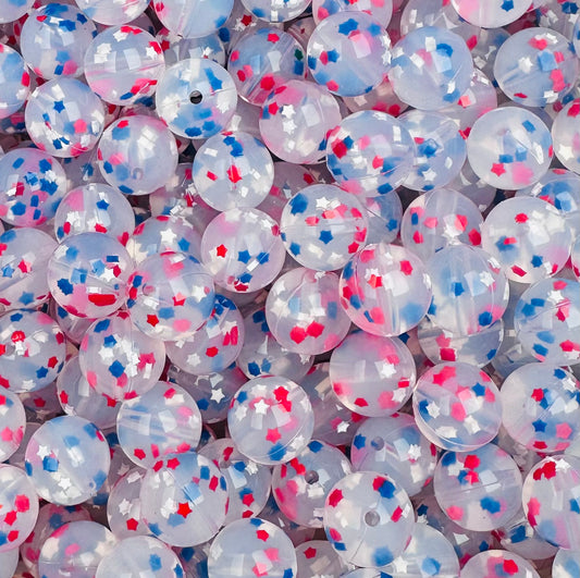 15mm Confetti Custom USA Stars Round Silicone Beads