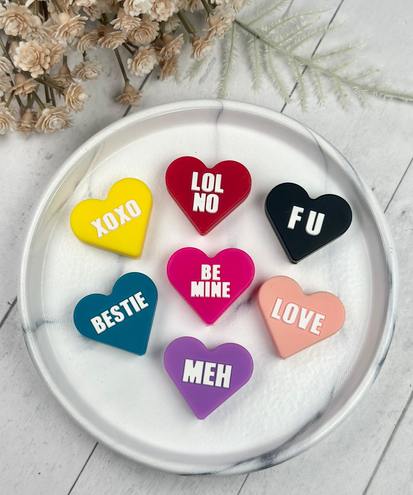 Word Heart Silicone Focal Bead, Heart Shape Silicone Bead, Valentine Silicone Bead