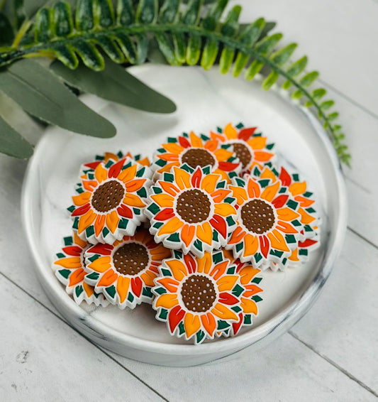 30mm Western Sunflower Silicone Focal Bead, Daisy Silicone Bead, Flower Shape Silicone Bead