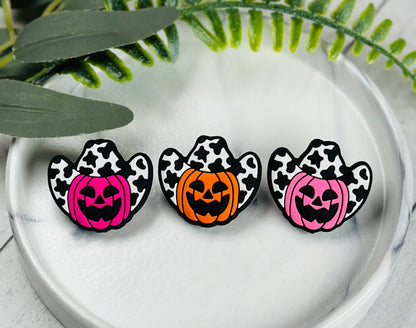 Cowboy Pumpkin Silicone Focal Bead, Halloween Focal Bead, Animal Print Bead