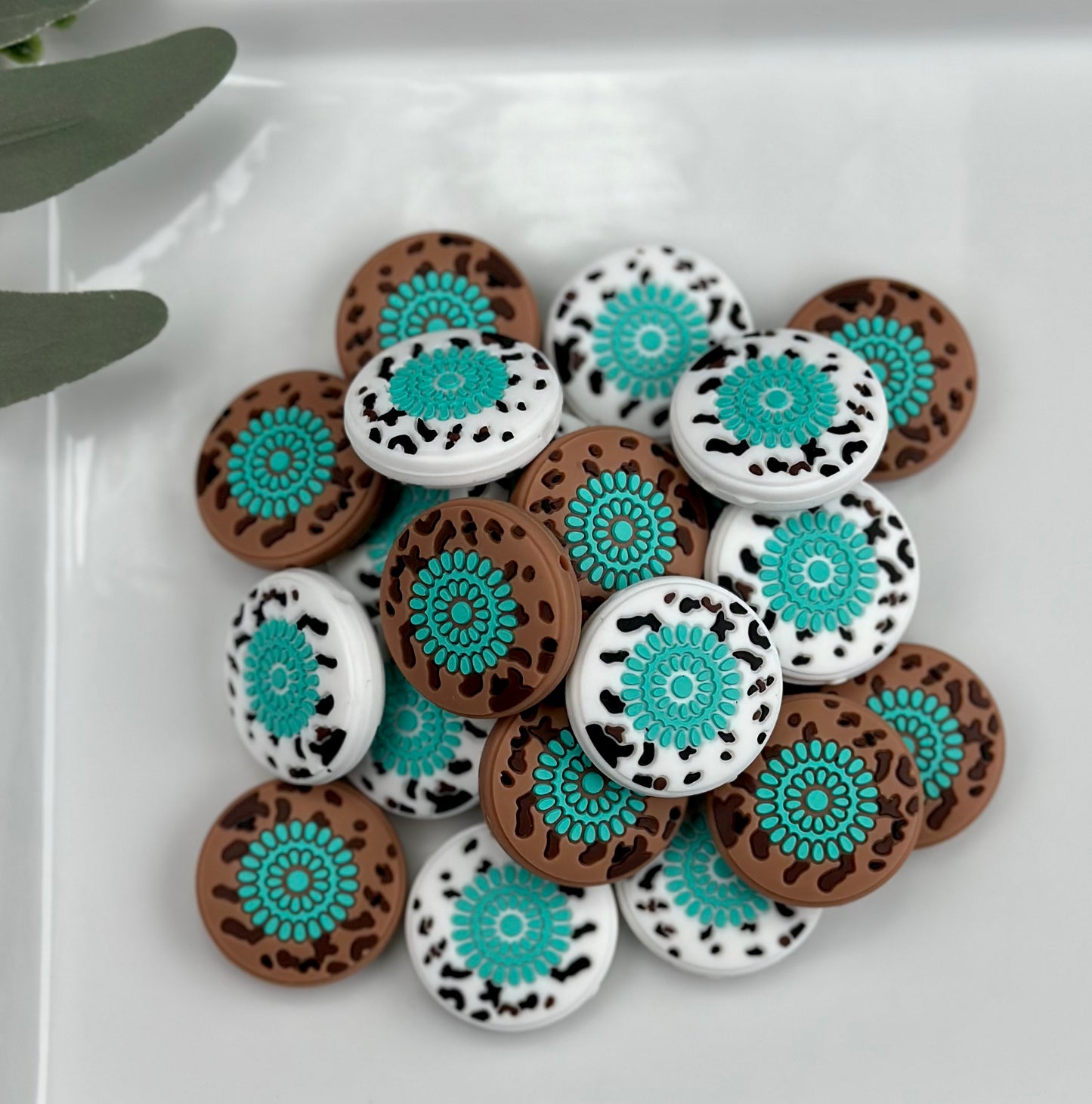 Turquoise Cluster Silicone Focal Bead, Animal Print Silicone Bead, Western Focal