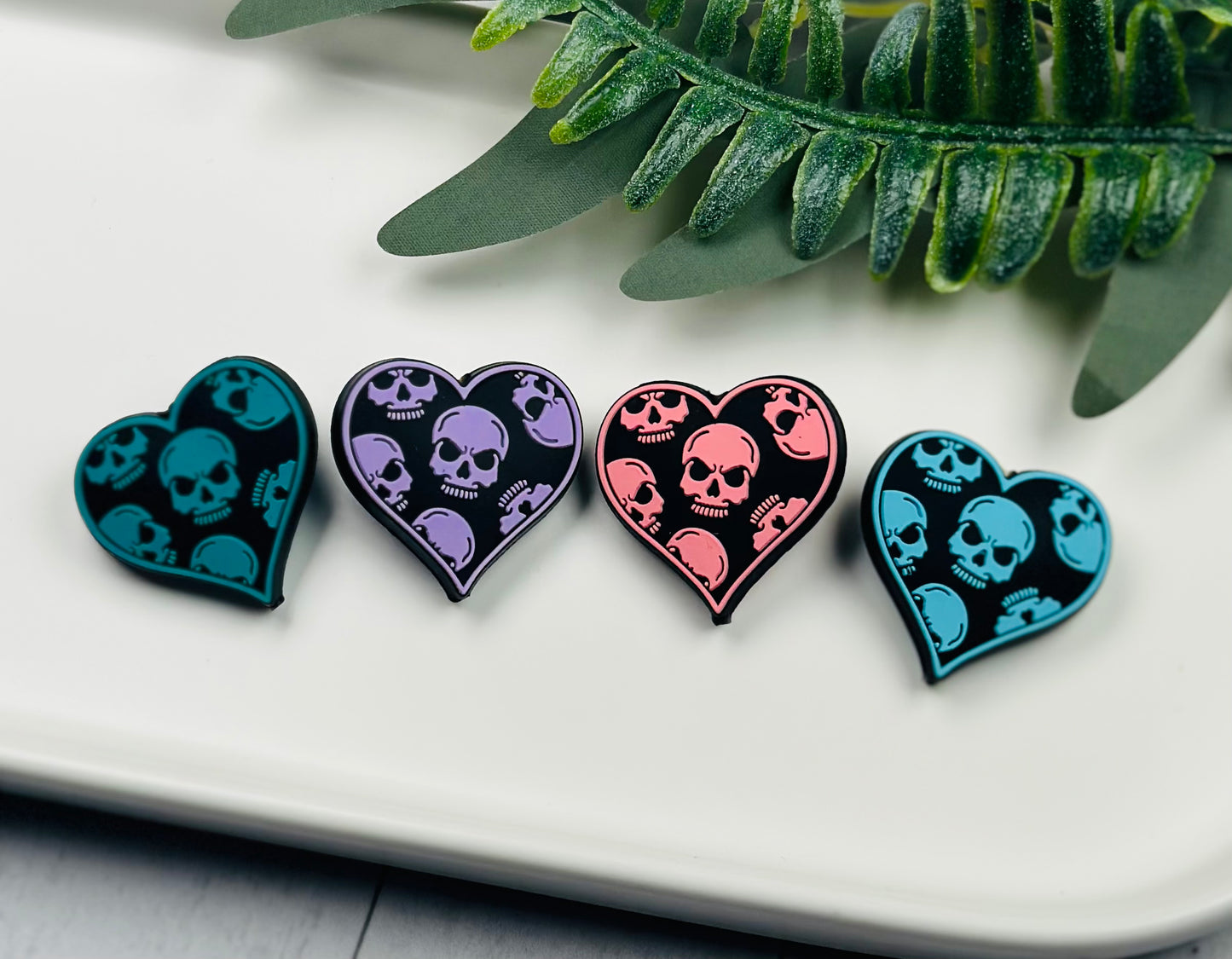 Skull Heart Silicone Focal Bead, Heart Shape Silicone Bead, Valentine Silicone Bead