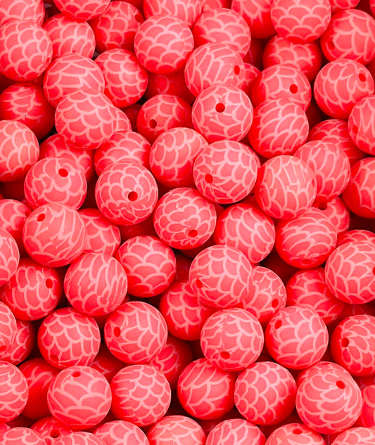 15mm Print Pink Mermaid Round Silicone Beads