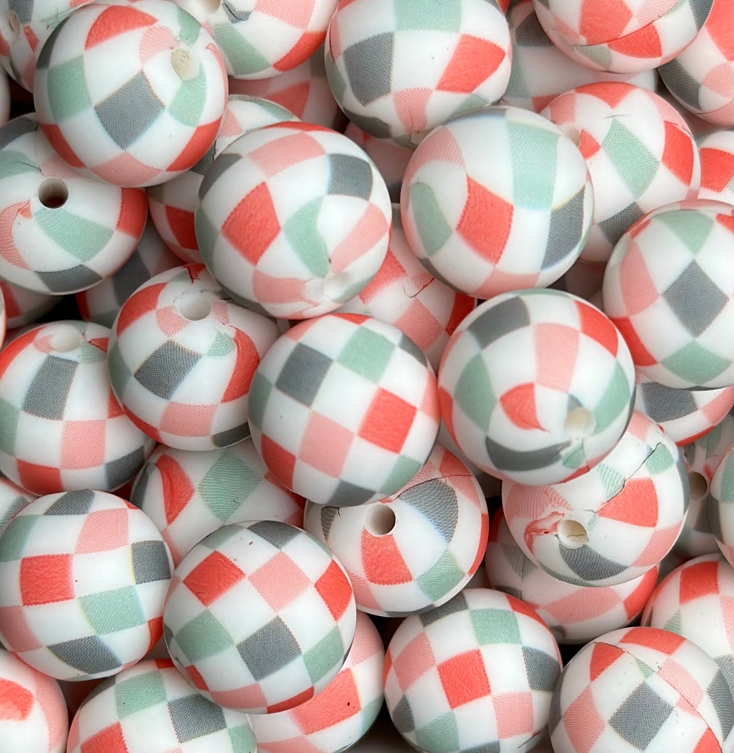 15mm Print Boho Christmas Checkers EXCLUSIVE Round Silicone Beads