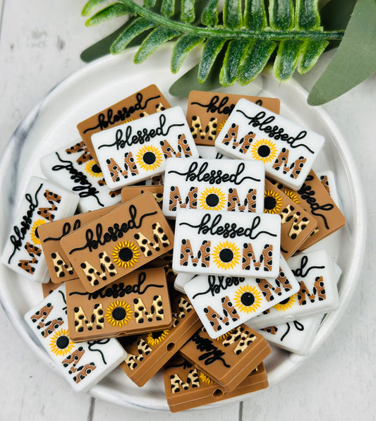 Leopard Blessed Mom Focal Silicone Bead, Sunflower Focal Silicone Bead, Mom Bead