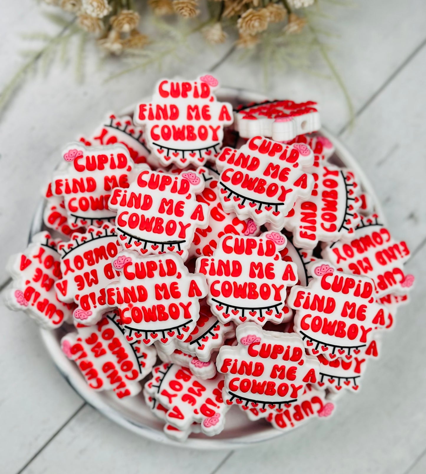 Cupid Find Me A Cowboy Focal Silicone Bead, Valentine Focal Bead The