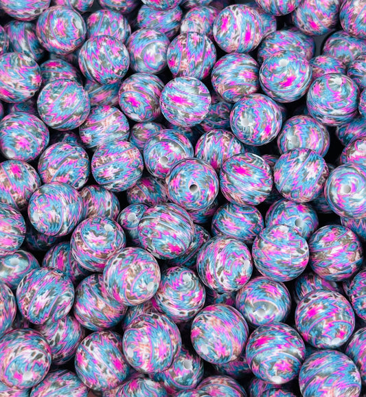 15mm Print 80's Aztec Round beads, Animal print beads, Round silicone beads,