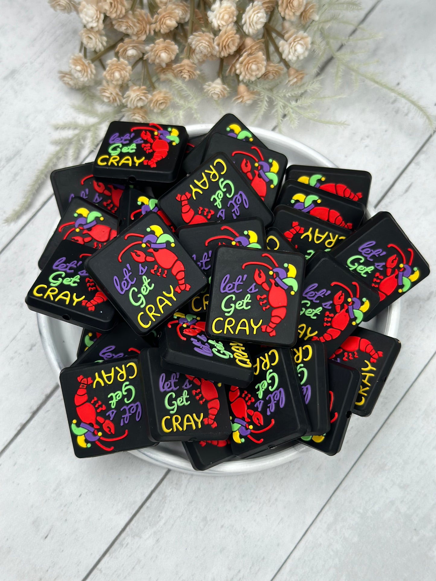 Let's Get Cray Focal Silicone Bead, Mardi Gras Focal Bead, Crawfish Focal Bead