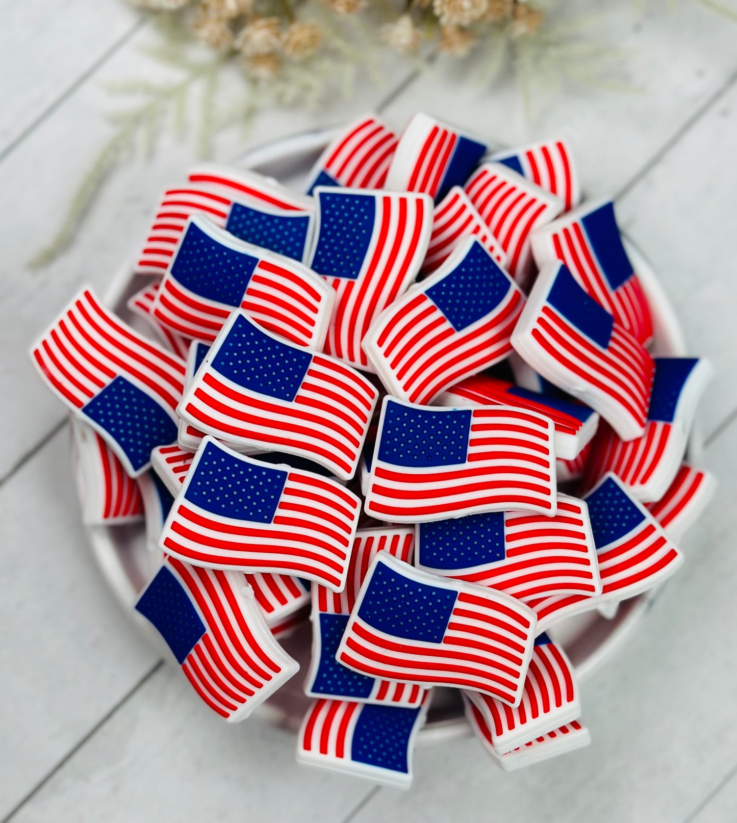 New USA Flag Silicone Focal Bead, American Flag Silicone Focal Bead