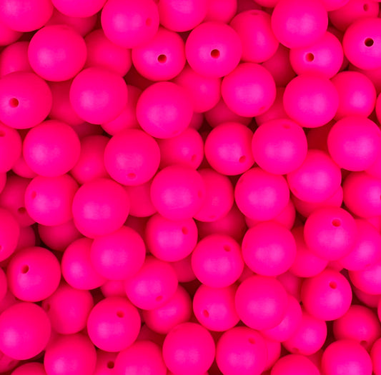 15mm Solid Bright Pink Round Silicone Beads