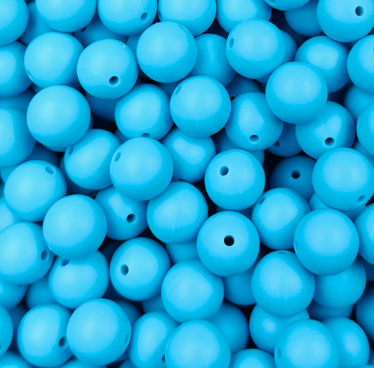 15mm Solid Seaside Blue Round Silicone Beads