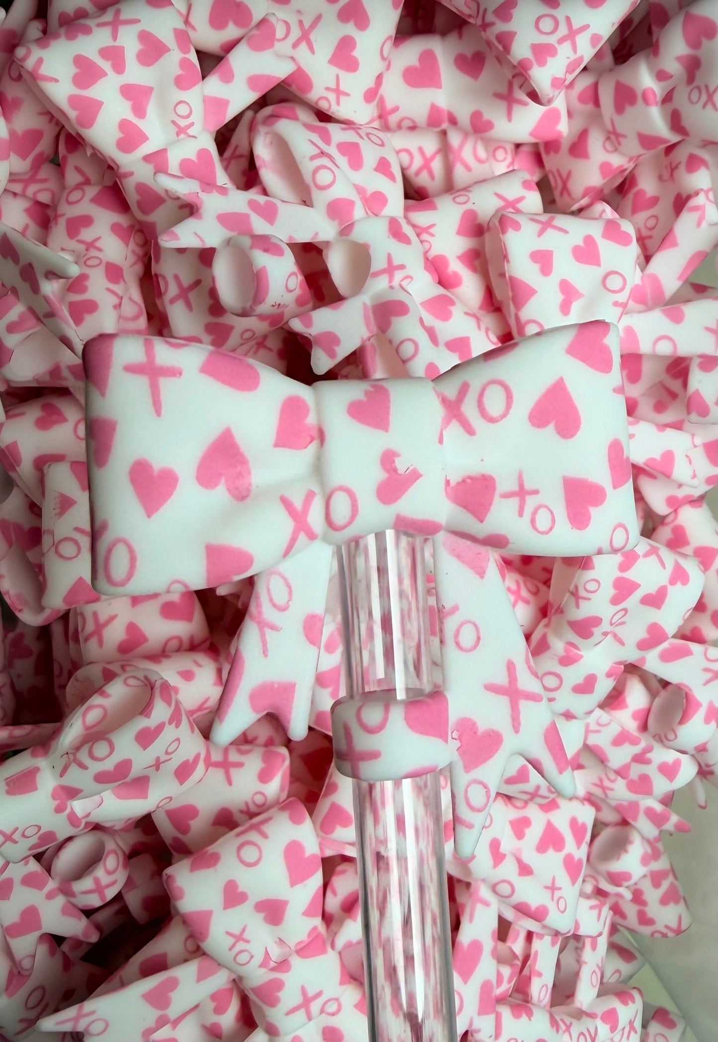 Y- Straw Topper - Valentines Printed Bow, Tumbler Accessory