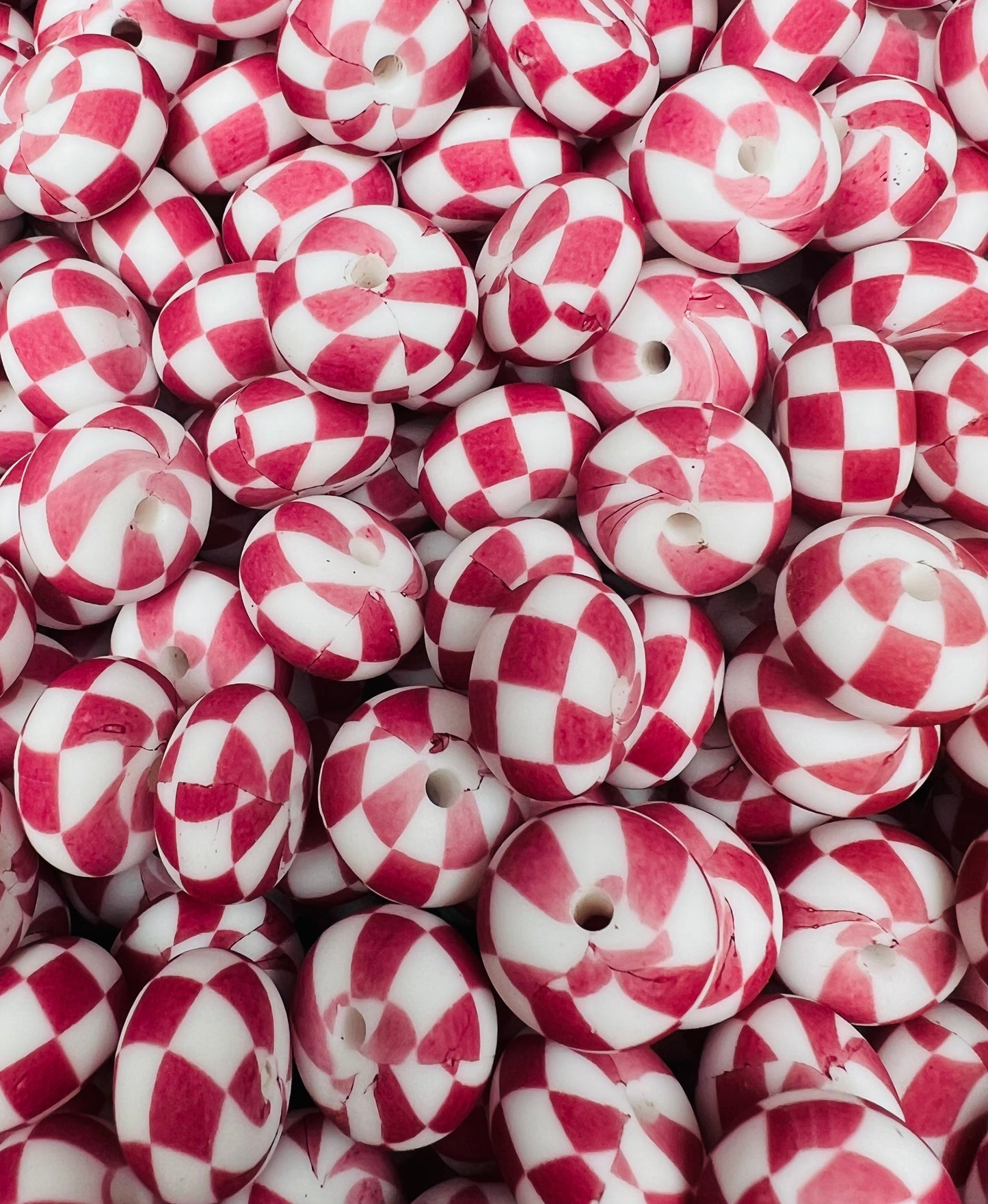 14mm ABACUS Print Maroon Checker EXCLUSIVE Printed Silicone Beads