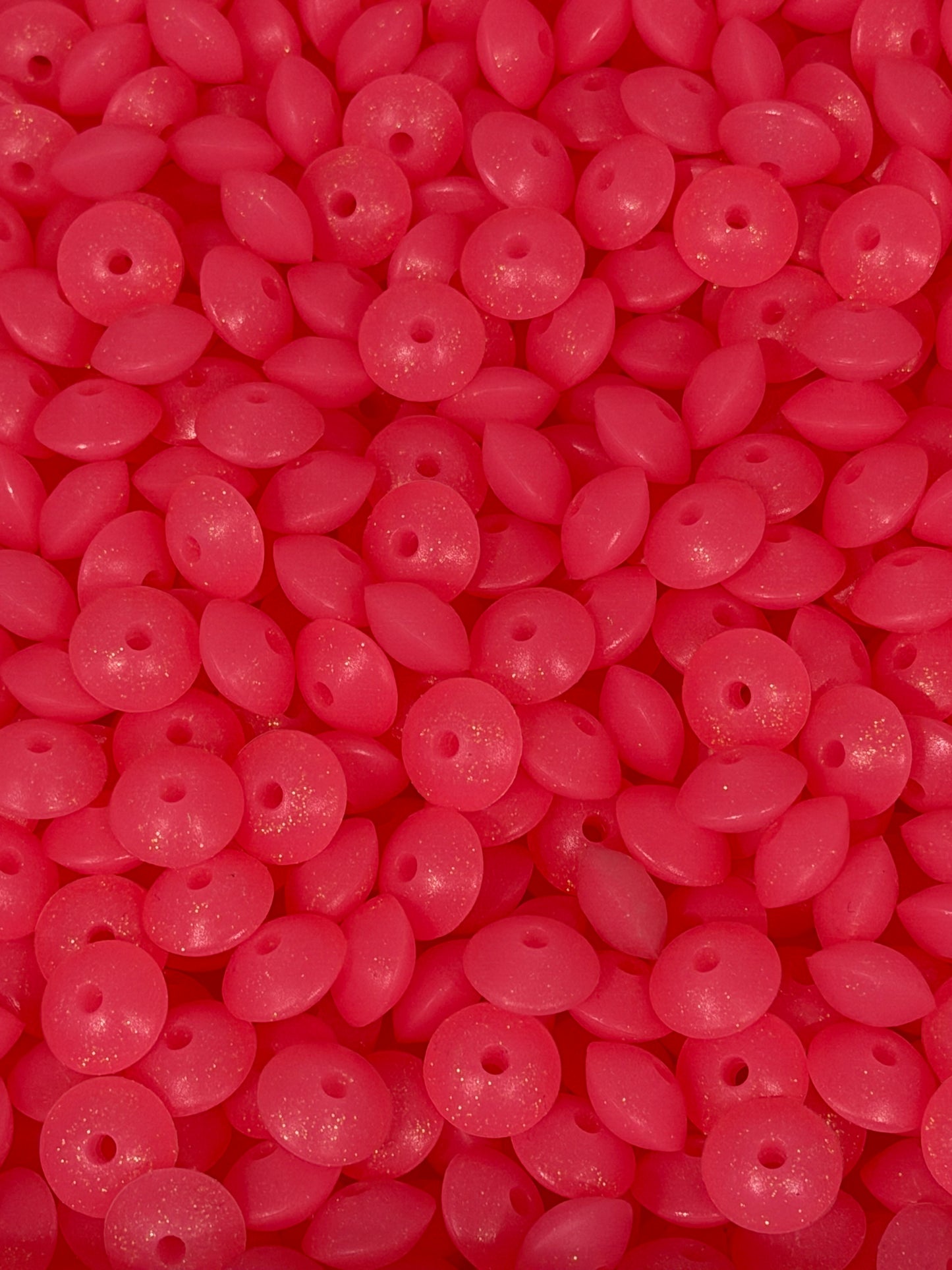 12mm Lentil GLITTER Neon Pink Silicone Beads