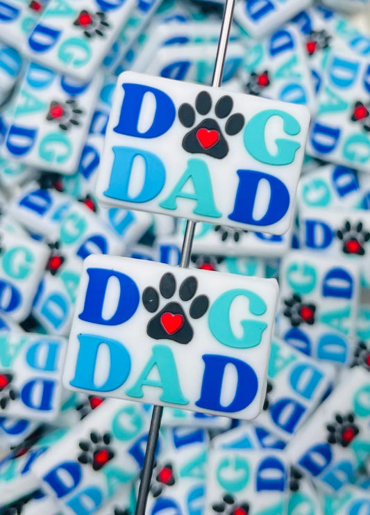 Dog Dad BLUE Focal Silicone Bead, Animal Shape Focal Silicone Bead
