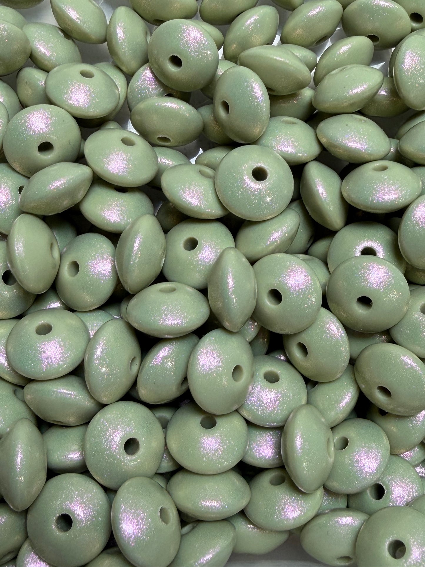 12mm Lentil Opal Pistachio Silicone Bead, Pearl Lentil