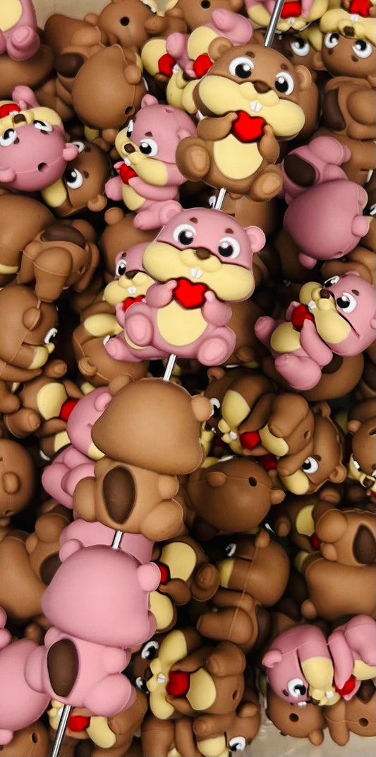 3D Bucky the Beaver Silicone Focal Bead,**NOT FOR TEETHING** Animal Shape Silicone Bead