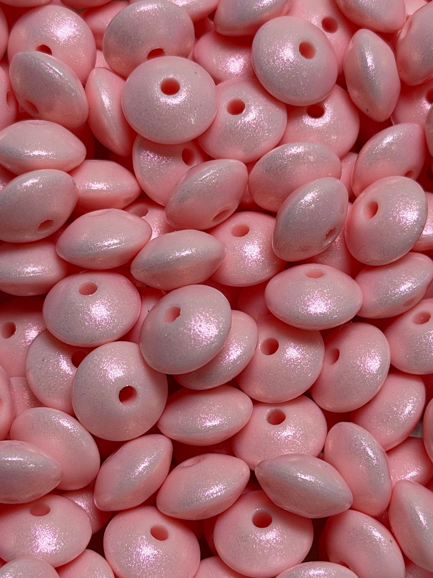 12mm Lentil Opal Soft Pink Silicone Bead, Pearl Lentil