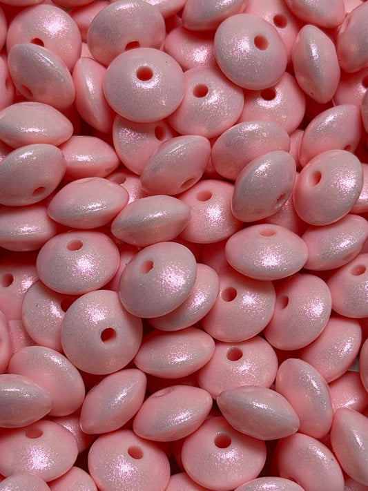 12mm Lentil Opal Soft Pink Silicone Bead, Pearl Lentil
