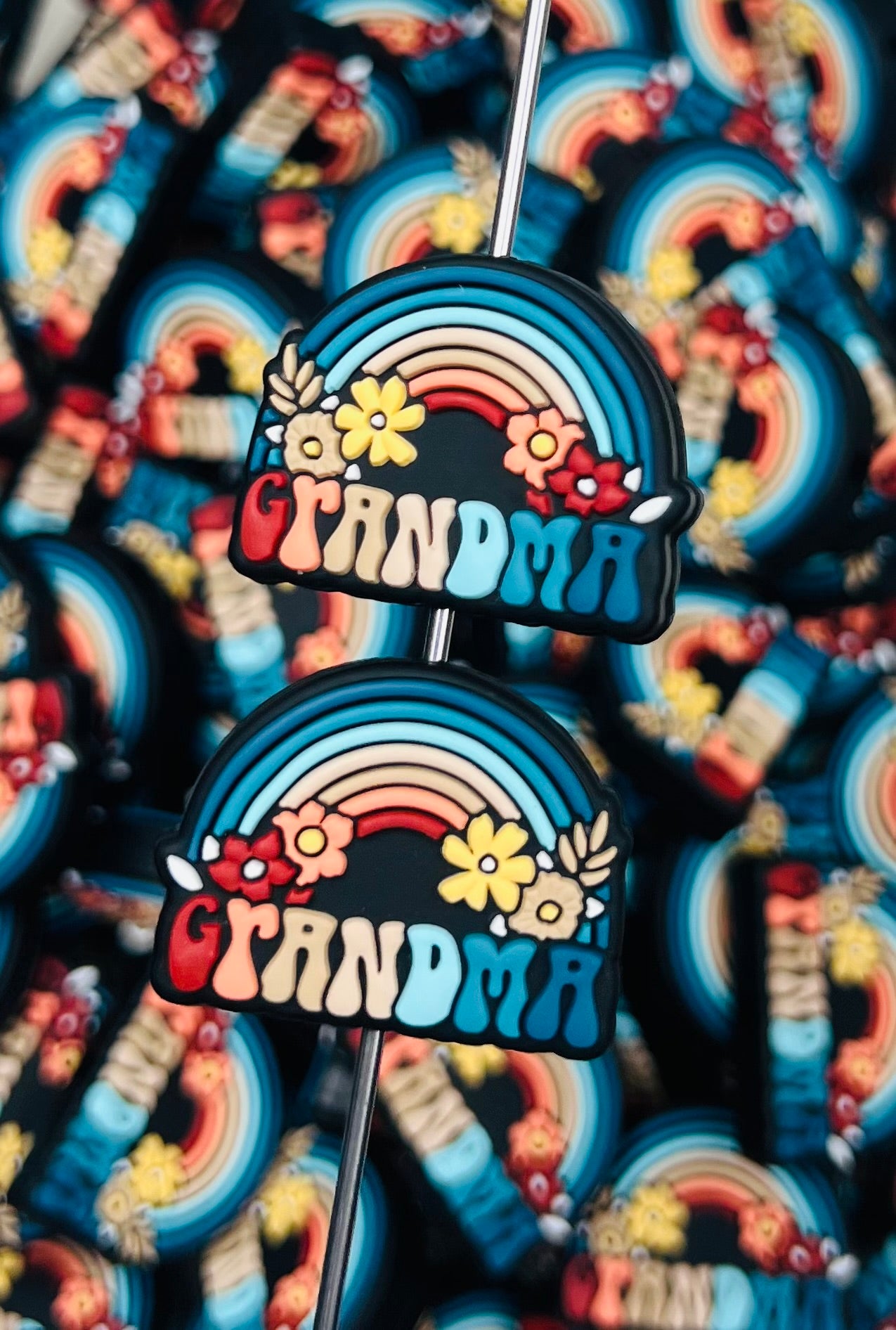 Boho Rainbow GRANDMA Focal Silicone Bead