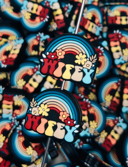 Boho Rainbow WIFEY Focal Silicone Bead