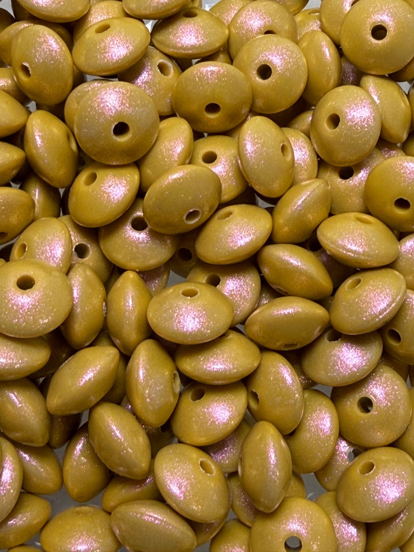 12mm Lentil Opal Mustard Silicone Bead, Pearl Lentil