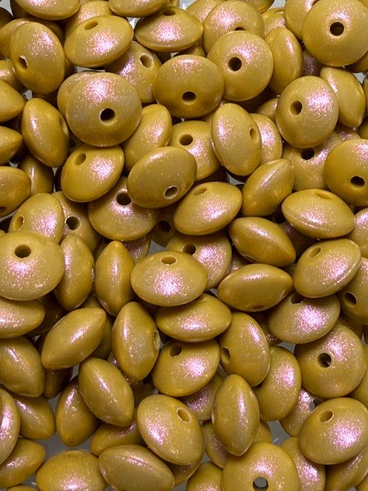 12mm Lentil Opal Mustard Silicone Bead, Pearl Lentil