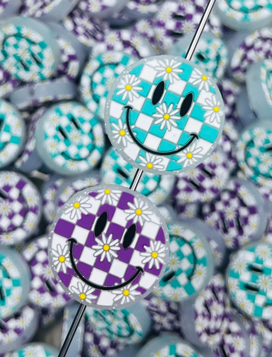 Daisy Checker Happy Face Silicone Focal Bead