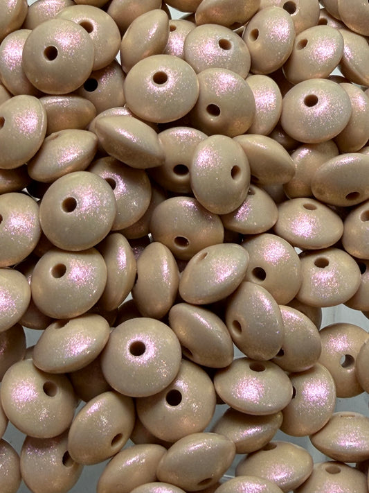 12mm Lentil Opal Oatmeal Silicone Bead, Pearl Lentil