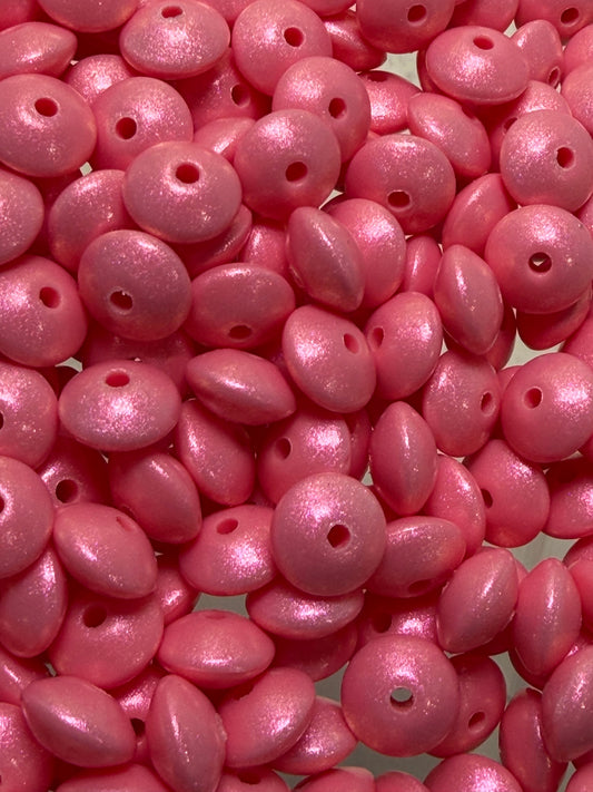 12mm Lentil Opal Flamingo Silicone Bead, Pearl Lentil