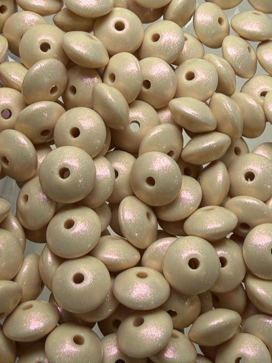 12mm Lentil Opal Cream Silicone Bead, Pearl Lentil