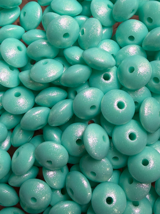 12mm Lentil Opal Aqua Silicone Bead, Pearl Lentil